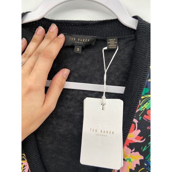 Ted Baker London Tilja Black Botanical Floral Longline Cardigan Sweater NWT - Picture 4 of 6